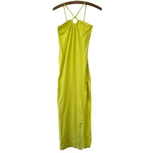 SIMON MILLER Lime Green Ribbed Midi Dress Side Slit XS S *NWD*